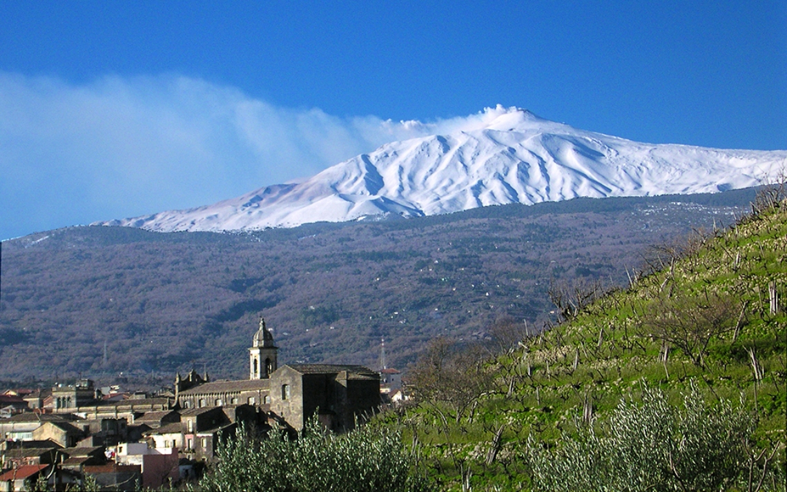 Linguaglossa et l'Etna en hiver