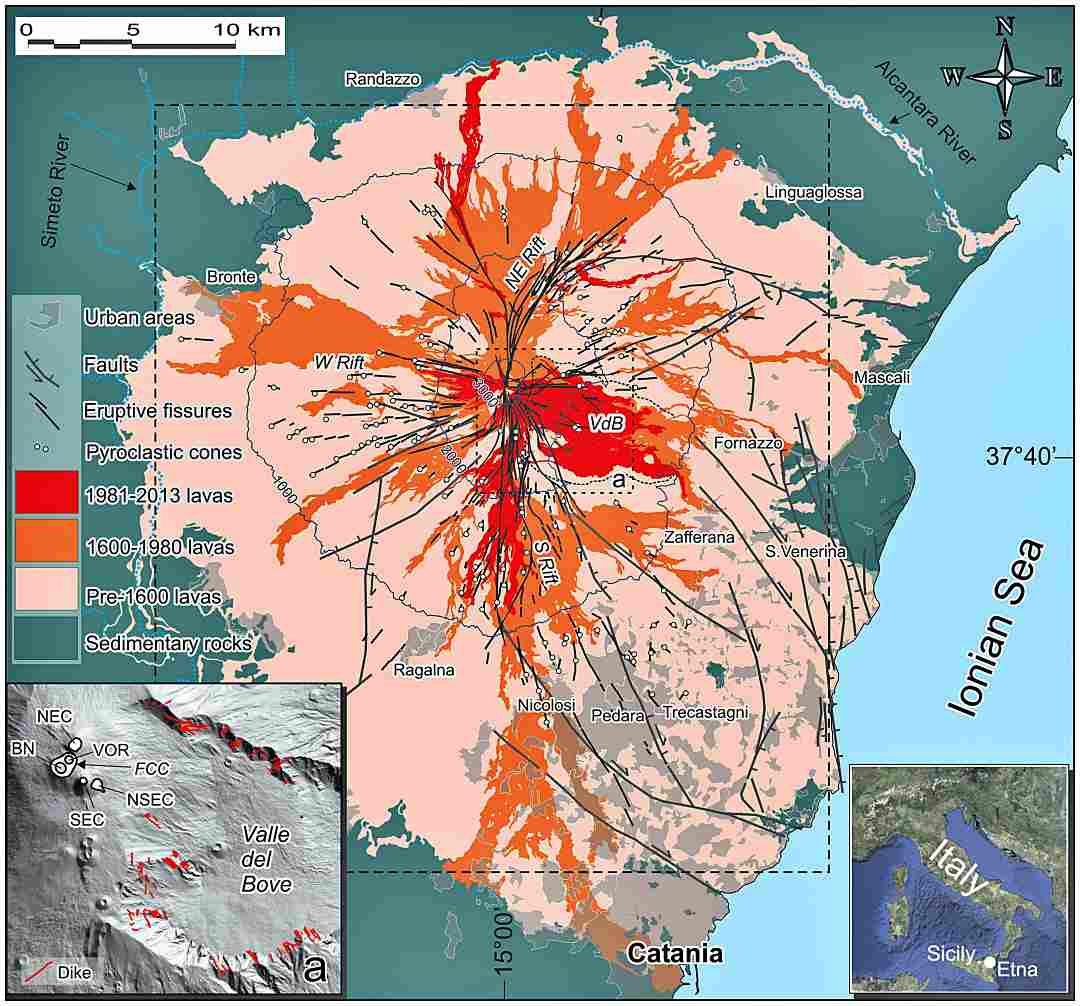 Carte des dangers pour la couverture de lave de l'Etna