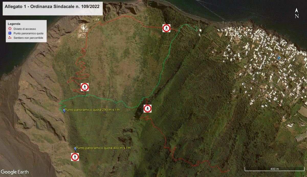 Zones d'accès autorisées à Stromboli octobre 2022