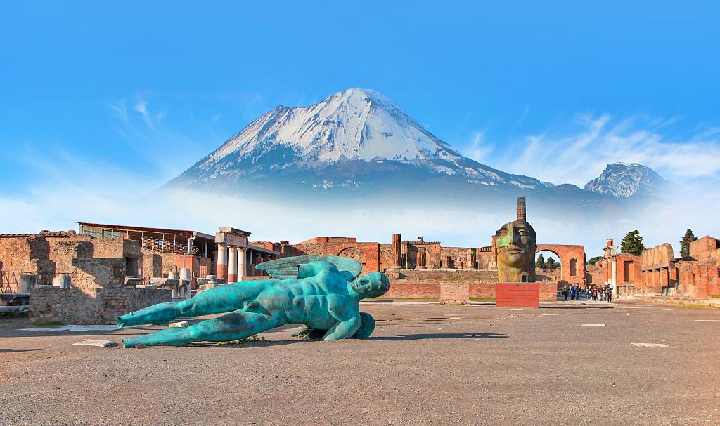 Vue de Pompei et du Vesuve en hiver