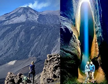 randonnée sur le volcan etna en sicile et dans un tunnel de lave